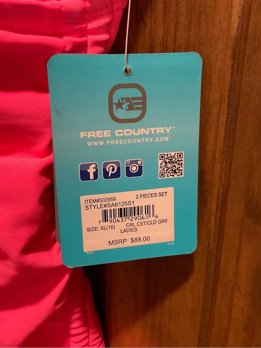 Free Country Coral Pink and Gray One-Piece Tankini with Attached Shorts